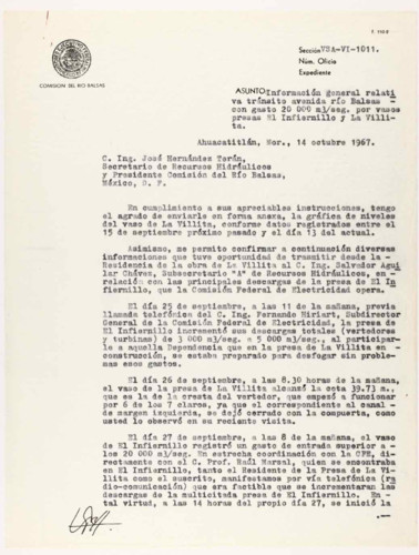 Vida laboral del general Lázaro Cárdenas: Descargas de la presa La Villita y El Infiernillo