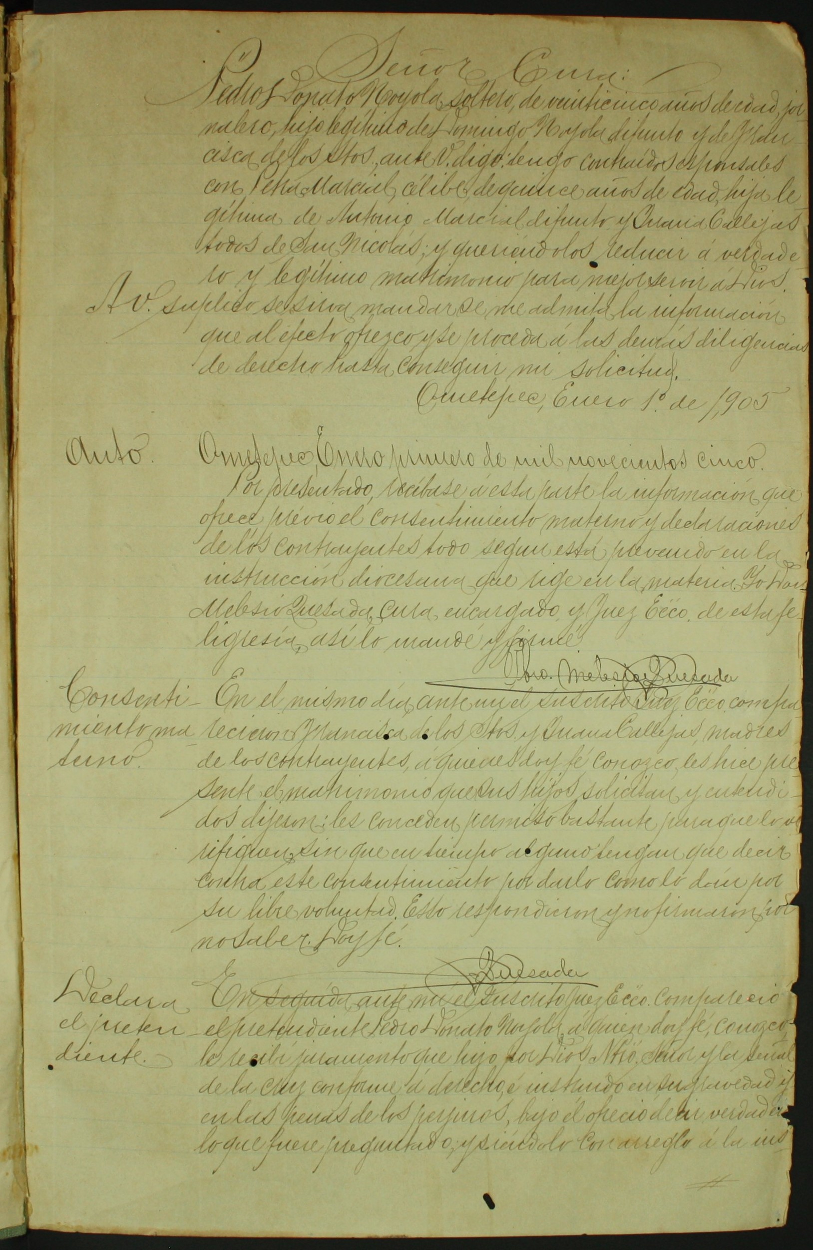 Libro 9. Información matrimonial, 1905. Archivo Parroquial de Santiago Apóstol. Sección Sacramental 