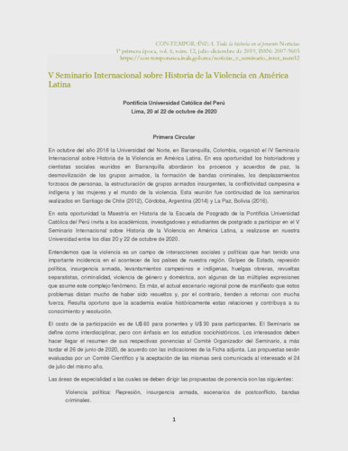 V Seminario Internacional sobre Historia de la Violencia en América Latina