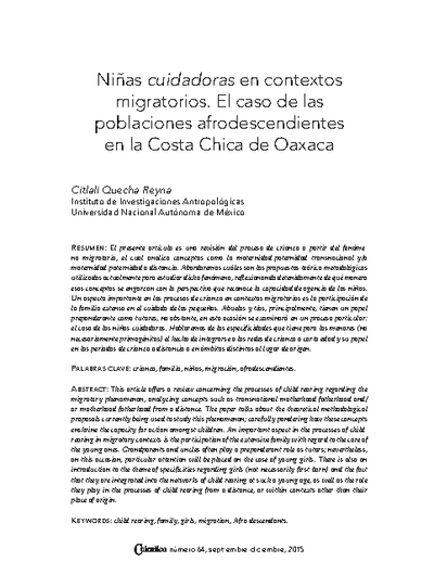 Niñas cuidadoras en contextos migratorios. El caso de las poblaciones afrodescendientes en la Costa Chica de Oaxaca