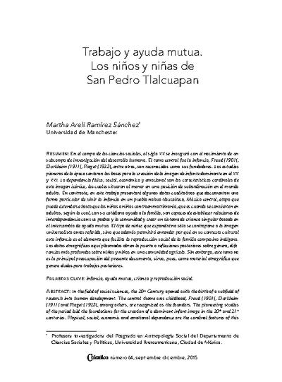 Trabajo y ayuda mutua. Los niños y niñas de San Pedro Tlalcuapan