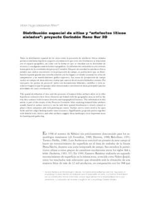Distribución espacial de sitios y “artefactos líticos aislados”: proyecto Corindón Reno Sur 3D
