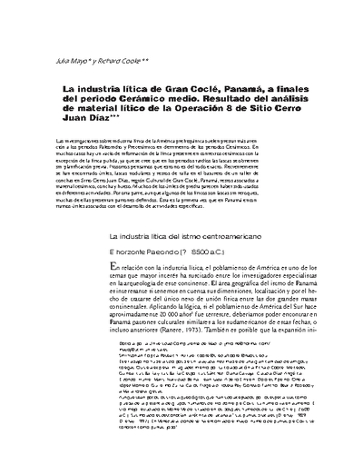 La industria lítica de Gran Coclé, Panamá, a finales del periodo Cerámico medio. Resultado del análisis de material lítico de la Operación 8 de Sitio Cerro Juan Díaz