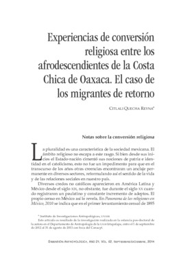 Experiencias de conversión religiosa entre los afrodescendientes de la Costa Chica de Oaxaca. El caso de los migrantes de retorno