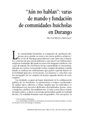 “Aún no hablan”: varas de mando y fundación de comunidades huicholas en Durango