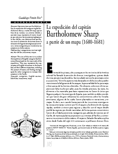 La expedición del capitán  Bartholomew Sharp a partir de un mapa (1680-1681).
