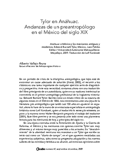 Tylor en Anáhuac. Andanzas de un preantropólogo en el México del siglo XIX