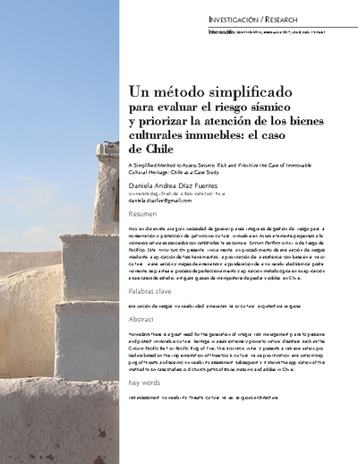 Un método simplificado para evaluar el riesgo sísmico y priorizar la atención de los bienes culturales inmuebles: el caso de Chile