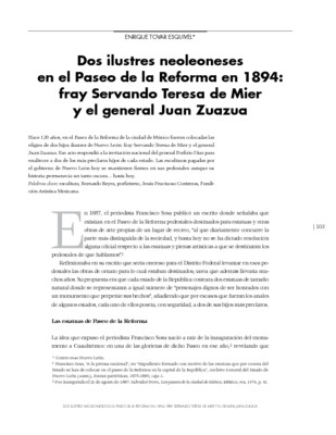 Dos ilustres neoleoneses en el Paseo de la Reforma en 1894: fray Servando Teresa de Mier y el general Juan Zuazua