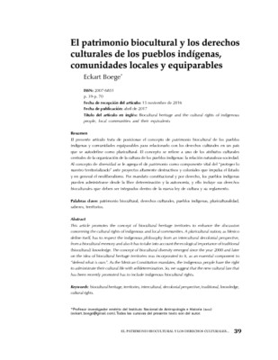 El patrimonio biocultural y los derechos culturales de los pueblos indígenas, comunidades locales y equiparables