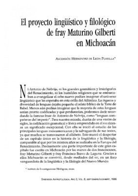 El proyecto lingüístico y filológico de fray Maturino Gilberti en Michoacán