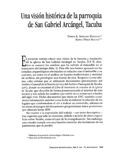 Una visión histórica de la parroquia de San Gabriel Arcángel, Tacuba