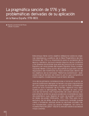 La pragmática sanción de 1776 y las problemáticas derivadas de su aplicación en la Nueva España: 1778-1803