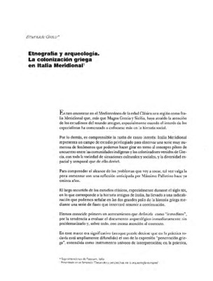 Etnografía y arqueología. La colonización griega en Italia Meridional