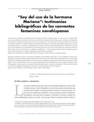 "Soy del uso de la hermana Mariana": testimonios bibliográficos de los conventos femeninos novohispanos