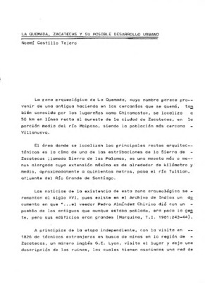 La Quemada Zacatecas y su posible desarrollo urbano