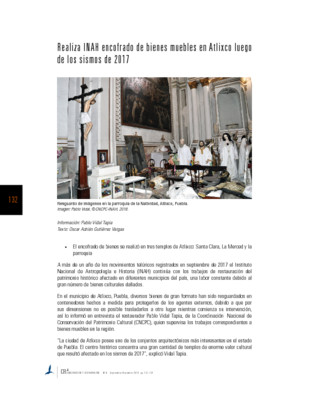 Realiza INAH encofrado de bienes muebles en Atlixco luego de los sismos de 2017