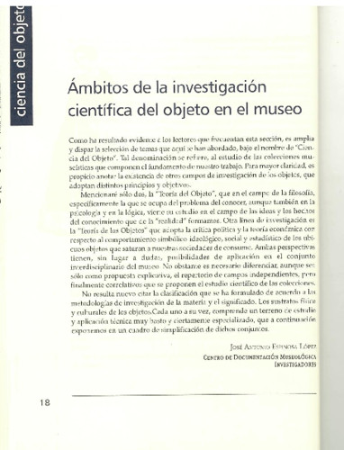 Ámbitos de la investigación científica del objeto en el museo