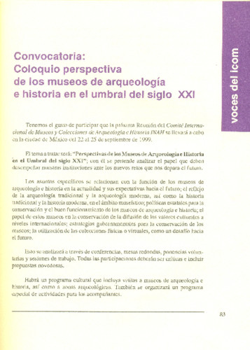 Convocatoria: Coloquio perspectiva de los museos de arqueología e historia en el umbral del siglo XXI