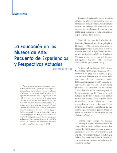 La Educación en los Museos de Arte: Recuento de Experiencias y Perspectivas Actuales