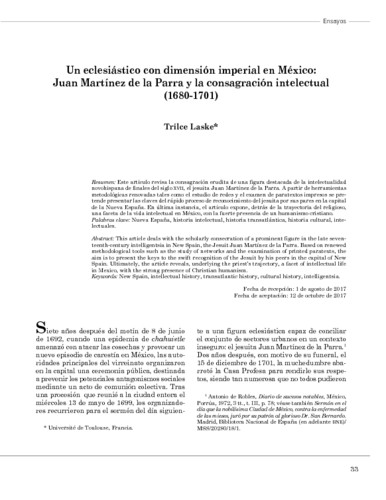 Un eclesiástico con dimensión imperial en México: Juan Martínez de la Parra y la consagración intelectual (1680-1701)