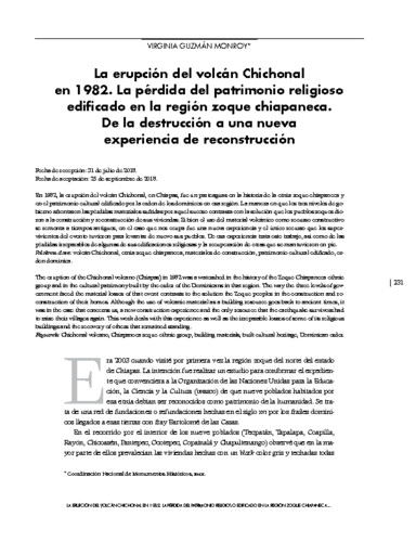 La erupción del volcán Chichonal en 1982. La pérdida del patrimonio religioso edificado en la región zoque chiapaneca.