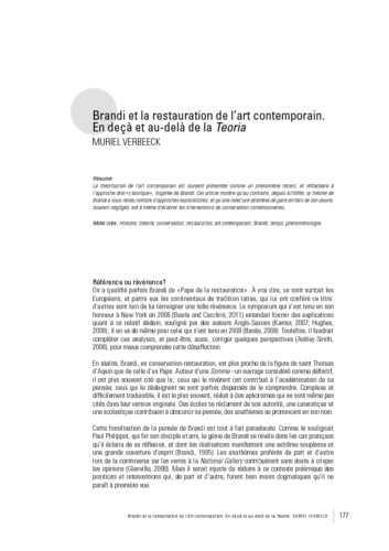 Brandi et la restauration de l’art contemporain. En deçà et au-delà de la Teoria
