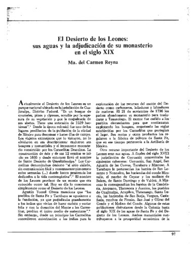 El Desierto de los Leones: sus aguas y la adjudicación de su monasterio en el siglo XIX