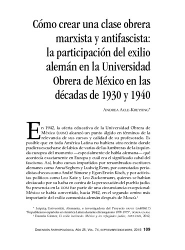 Cómo crear una clase obrera marxista y antifascista: la participación del exilio alemán en la Universidad Obrera de México en las décadas de 1930 y 1940