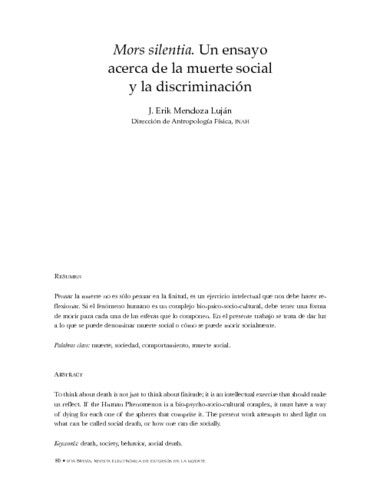 Mors silentia. Un ensayo acerca de la muerte social y la discriminación