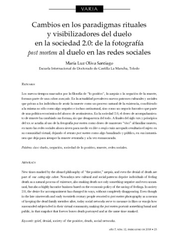 Cambios en los paradigmas rituales y visibilizadores del duelo en la sociedad 2.0: de la fotografía post mortem al duelo en las redes sociales