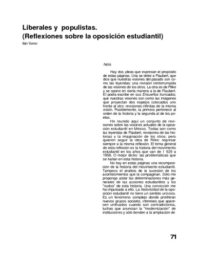 Liberales y populistas. (Reflexiones sobre la oposición estudiantil)