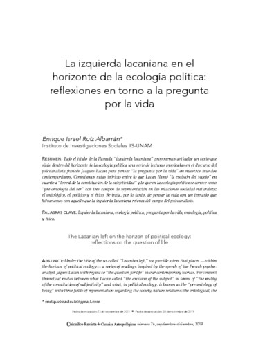 La izquierda lacaniana en el horizonte de la ecología política: reflexiones en torno a la pregunta por la vida