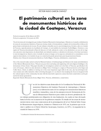 El patrimonio cultural en la zona de monumentos históricos de la ciudad de Coatepec, Veracruz