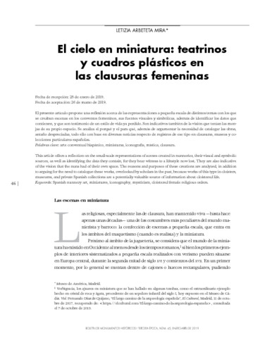 El cielo en miniatura: teatrinos y cuadros plásticos en las clausuras femeninas