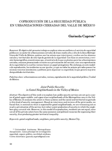 Coproducción de la seguridad pública en urbanizaciones cerradas del valle de México