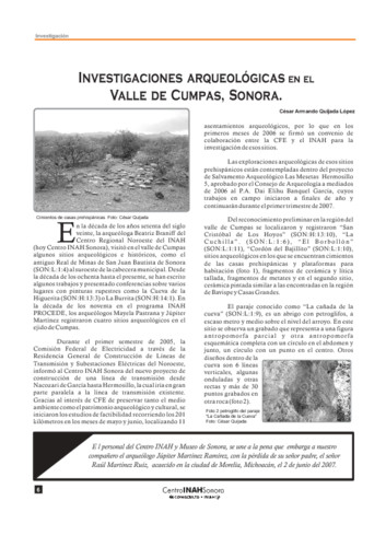 Investigaciones arqueológicas en el Valle de Cumpas, Sonora