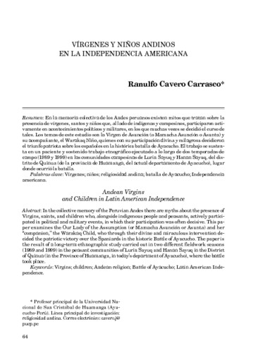 Vírgenes y niños andinos en la independencia americana