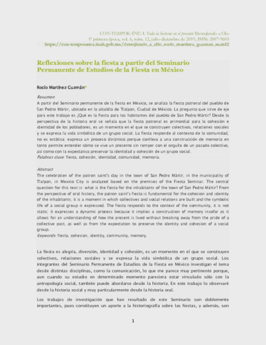 Reflexiones sobre la fiesta a partir del Seminario Permanente de Estudios de la Fiesta en México