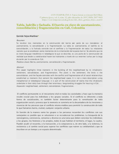 Tabla, ladrillo y fachada. El barrio en clave de asentamiento, consolidación y fragmentación en Cali, Colombia