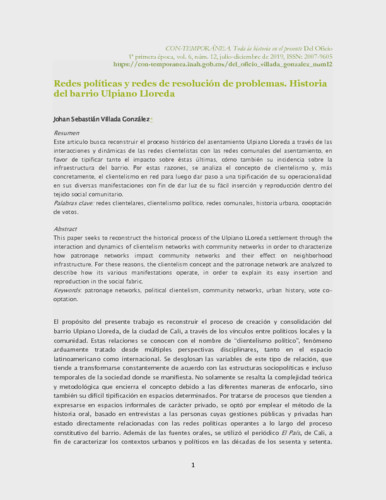 Redes políticas y redes de resolución de problemas. Historia del barrio Ulpiano Lloreda