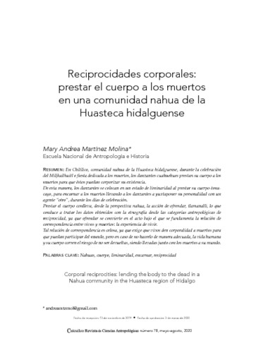 Reciprocidades corporales: prestar el cuerpo a los muertos en una comunidad nahua de la Huasteca hidalguense