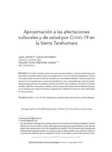 Aproximación a las afectaciones culturales y de salud por Covid-19 en la Sierra Tarahumara