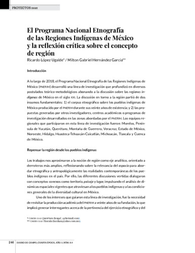 El Programa Nacional Etnografía de las Regiones Indígenas de México y la reflexión crítica sobre el concepto de región