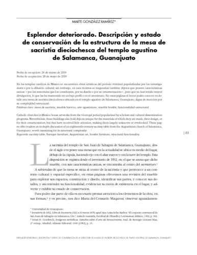 Esplendor deteriorado. Descripción y estado de conservación de la estructura de la mesa de sacristía dieciochesca del templo agustino de Salamanca, Guanajuato