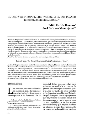 El ocio y el tiempo libre: ¿ausencia en los Planes Estatales de Desarrollo?