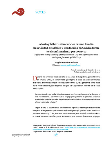 Abasto y hábitos alimenticios de una familia en la Ciudad de México y una familia en Galicia durante el confinamiento por COVID-19