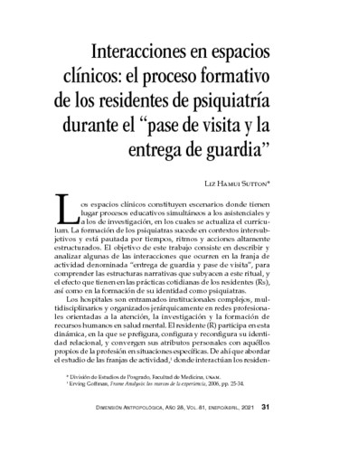 Interacciones en espacios clínicos: el proceso formativo de los residentes de psiquiatría durante el “pase de visita y la entrega de guardia”