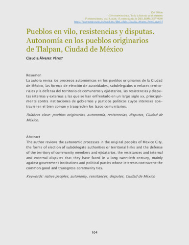 Pueblos en vilo, resistencias y disputas. Autonomía en los pueblos originarios de Tlalpan, Ciudad de México
