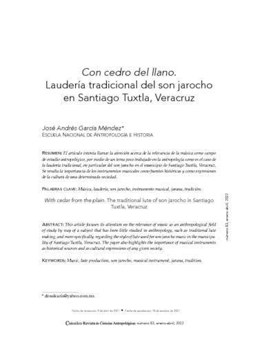 Con cedro del llano. Laudería tradicional del son jarocho en Santiago Tuxtla, Veracruz